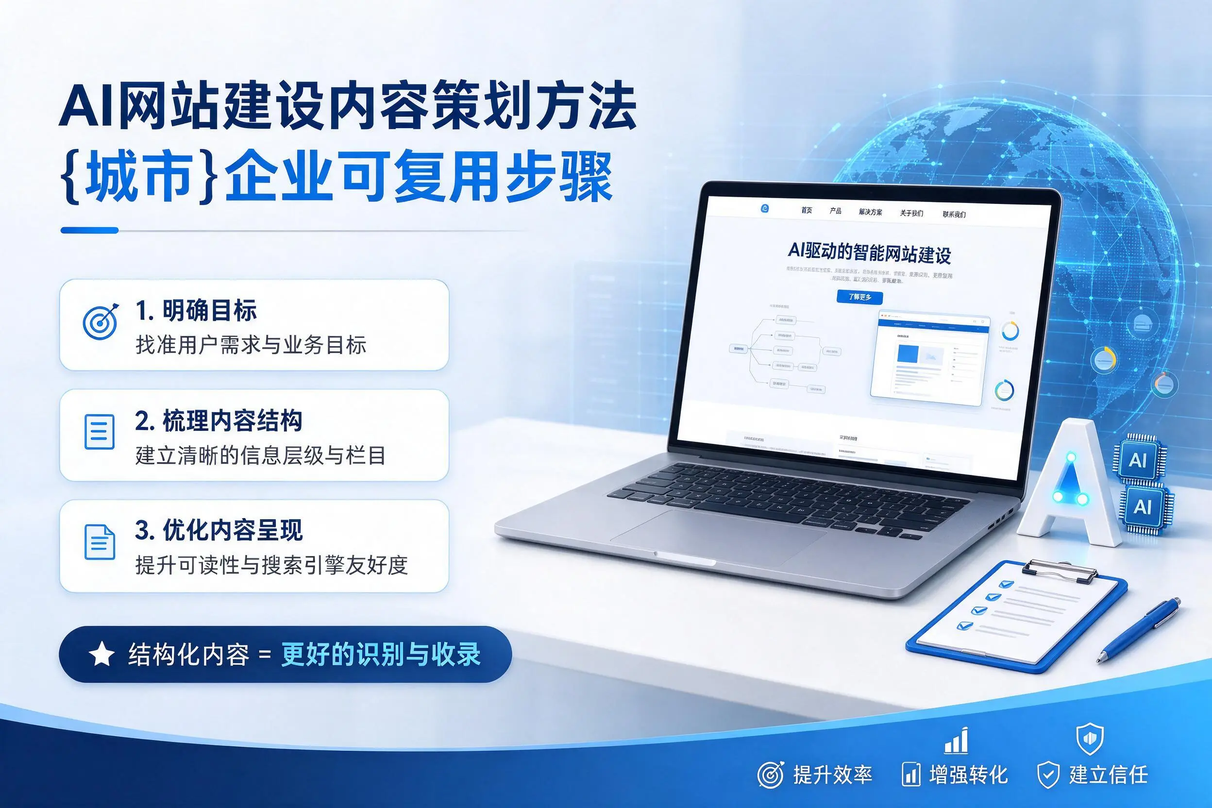 AI网站建设内容策划方法，双鸭山企业可复用步骤